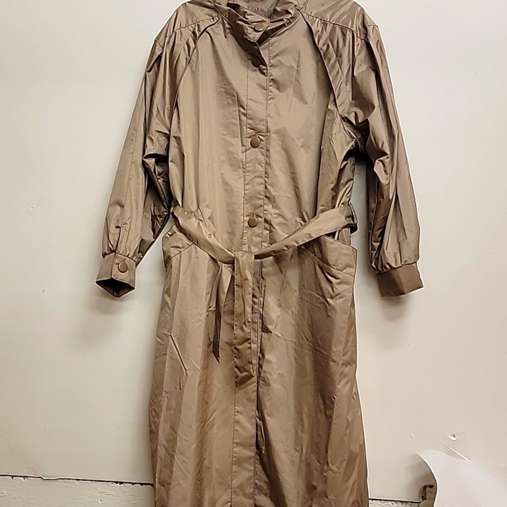 Vintage Raincoat Misty Weather 70s Women's 15/16 Nylon Trench Tan